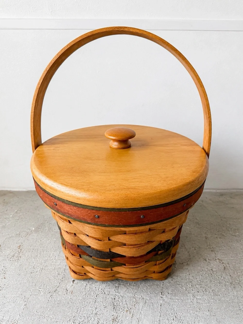 Vintage 1994 Longaberger Basket Wood Lid Divided Insert Handwoven Ohio USA